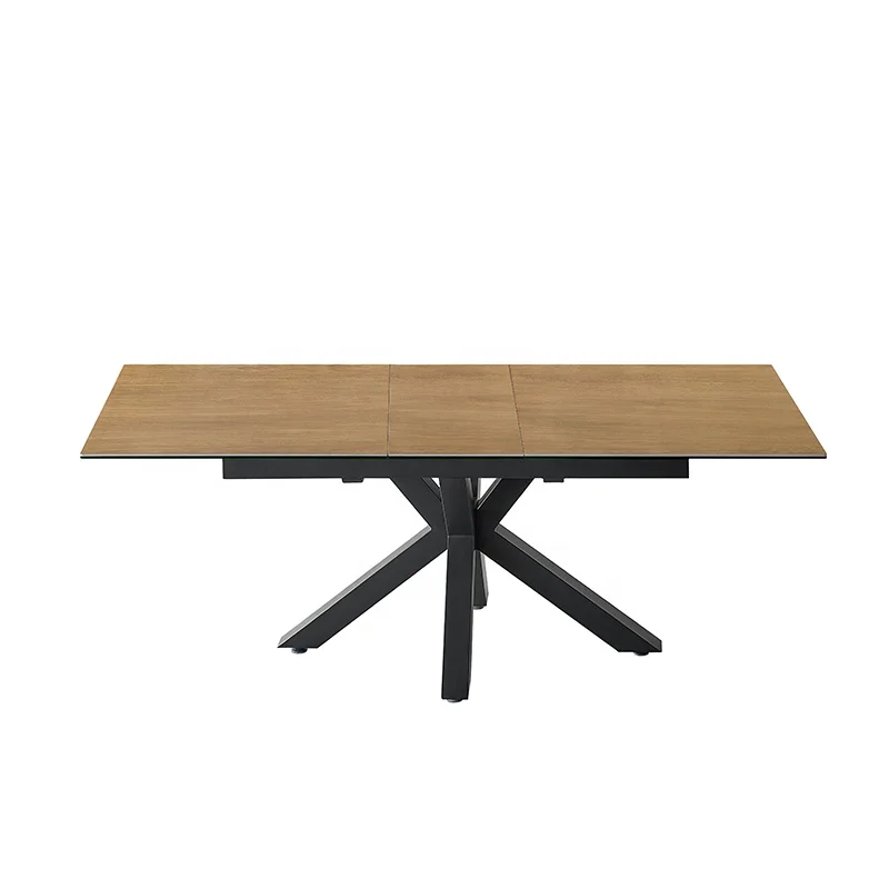 Italian Black Powder Coated Painting Cross legs Two Extension Slide Panel Concrete Colored Ceramic Dining Table
