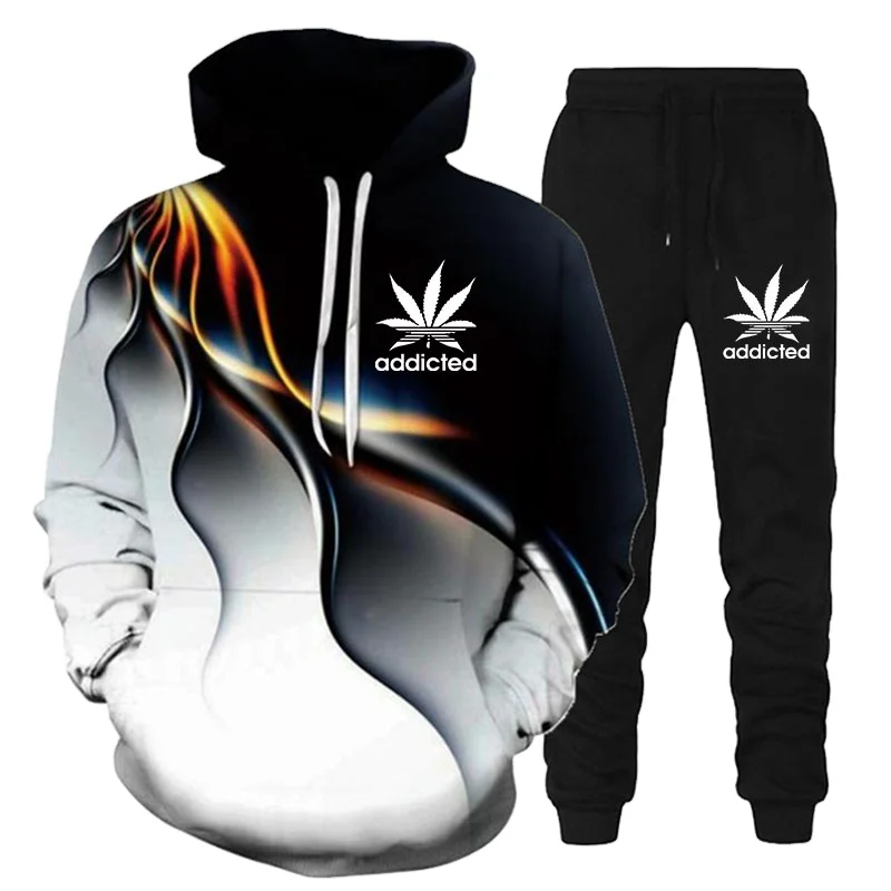 2021 Tracksuit Men Two Piece Set Sportswear Pullover Hoodies + Long Pants Casual Sweatshirt Mens Clothing