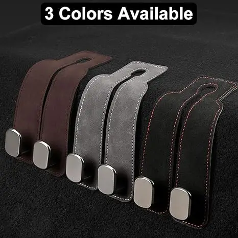 Leather Car Seat Headrest Hook for Purse Bags Seat Back Storage Hook Double Hook Holder Organization Accessories