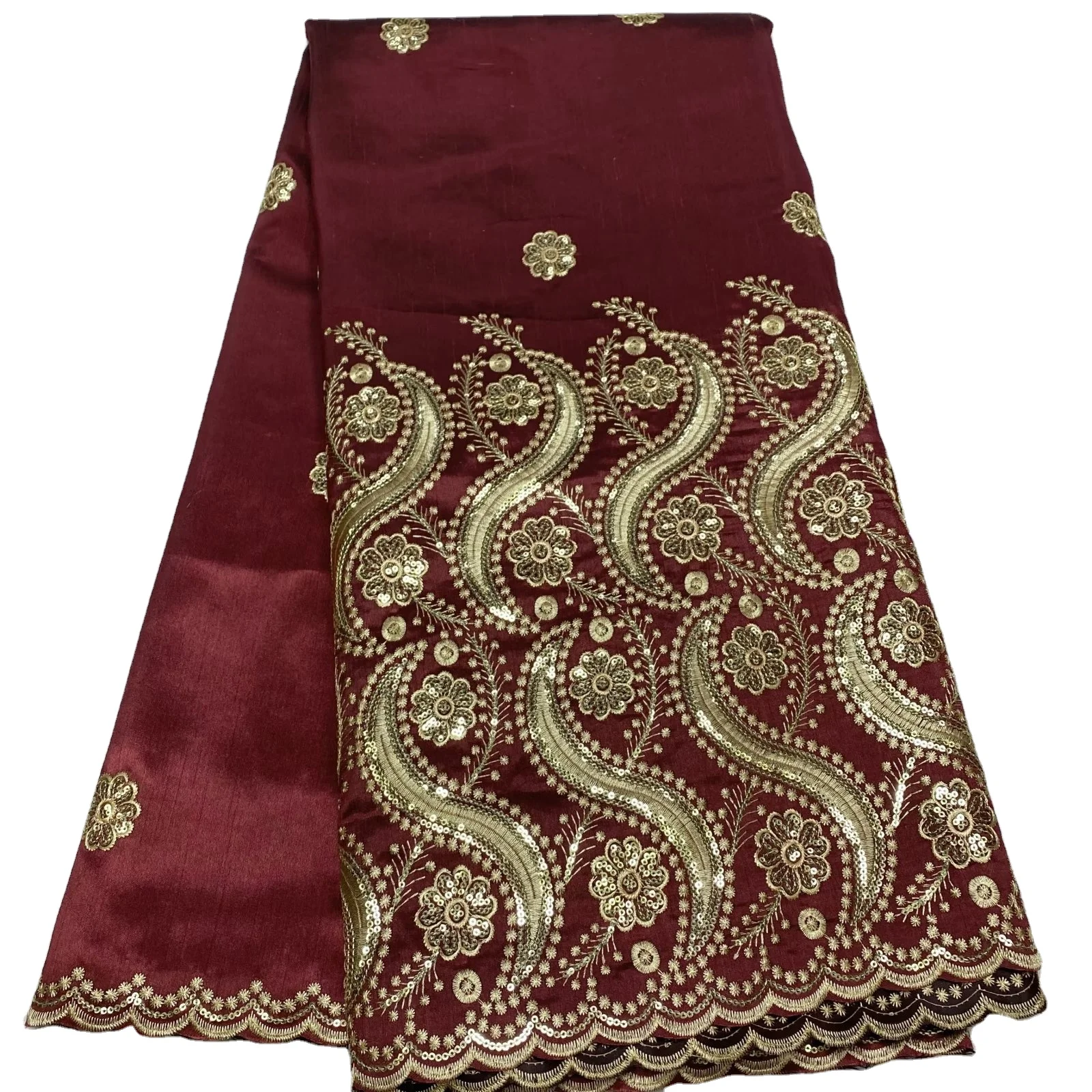 High quality Burgundy Red Georges Lace Fabric 2023 with sequin French embroidery lace fabric Georges Lady dress