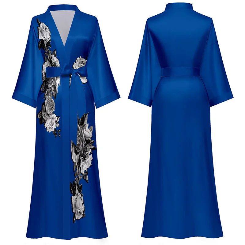 custom hot selling free size kimono collar robes pyjamas women robe smooth women satin silk long kimono robes