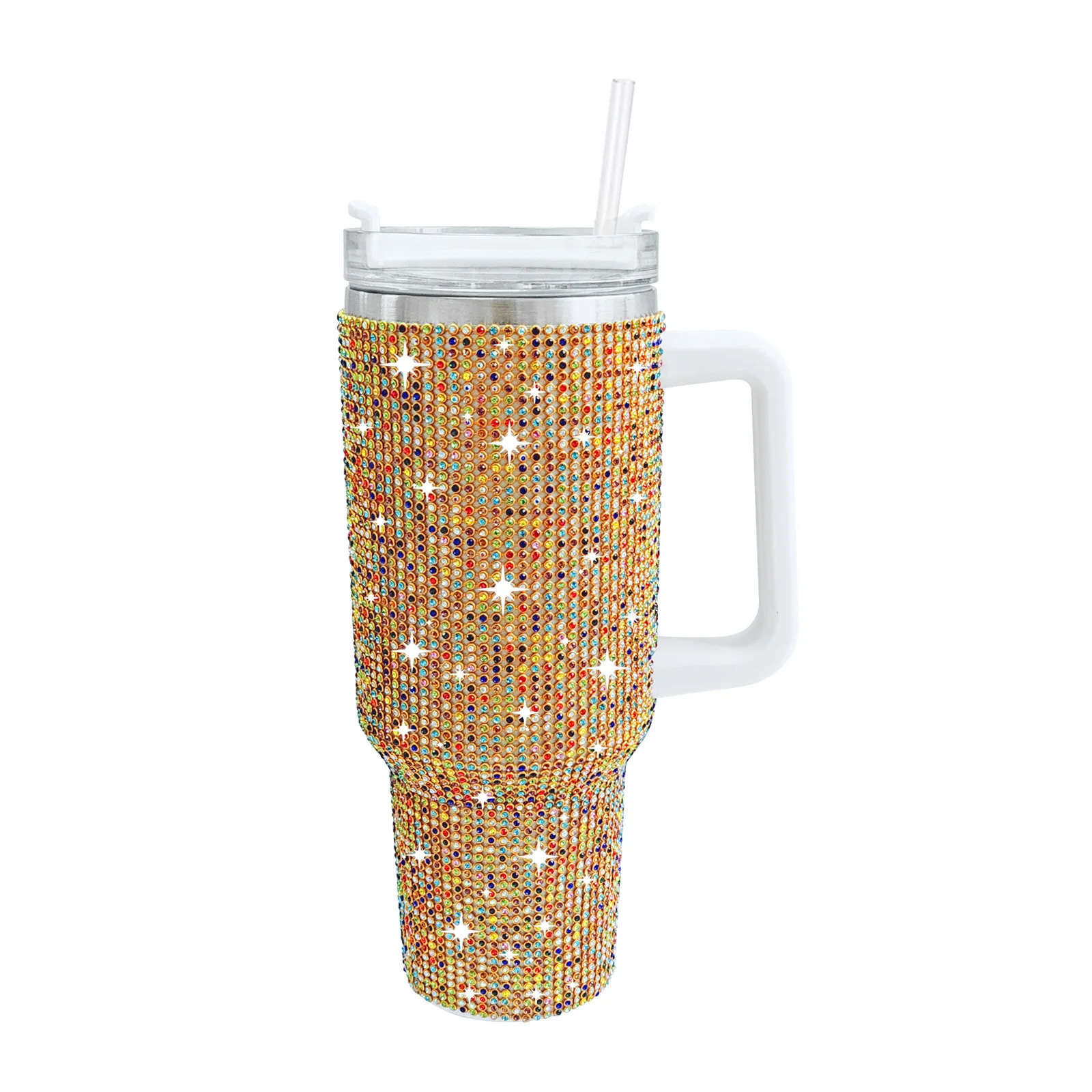 New Tiktok Amazon 40oz Diamond Stainless Steel Tumbler with Handle Custom Logo Tumbler Pattern Insulated Cups