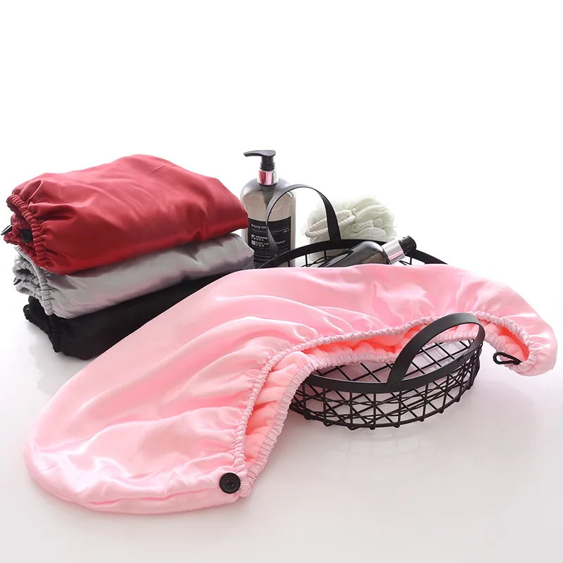 Custom Double Layer Mulberry Silk And Microfiber Hair Drying Towel Wrap 100% Silk Hair Towel Turban