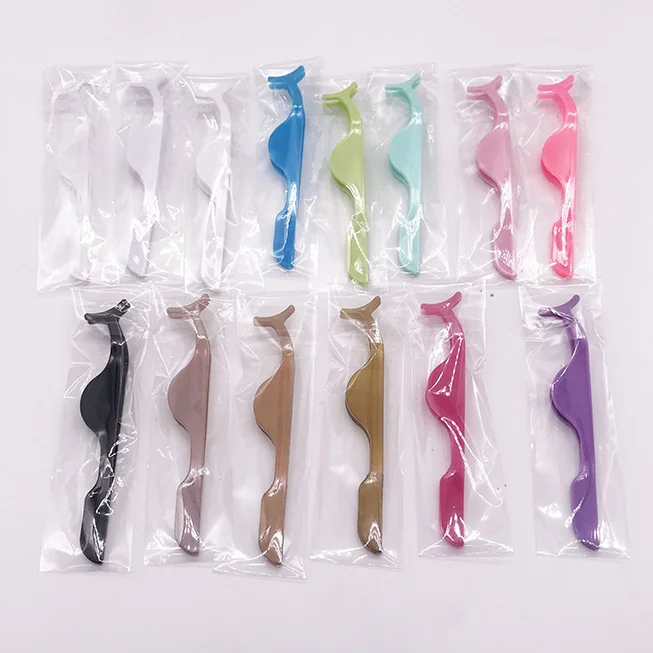 wholesale plastic pink volume false eyelash applicator extension clip tweezers tools custom private label logo
