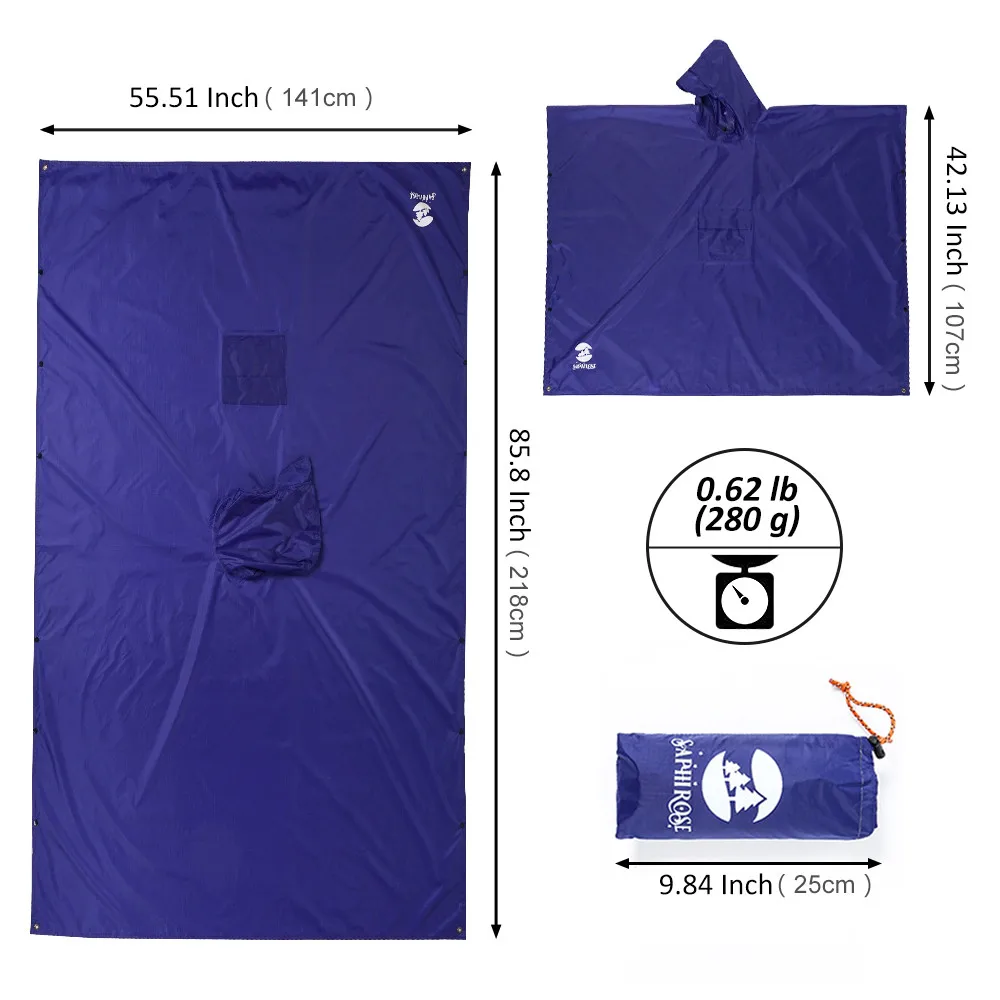SaphiRose 3 in 1 Hooded Rain Poncho Waterproof Raincoat Jacket for Men Women Adults Outdoor Tent Mat