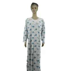 Women Fashion Loose Long Sleeve sq-neck Sleepwear Night dress ladies Loungewear knitted Floral night dress Rayon Pajamas