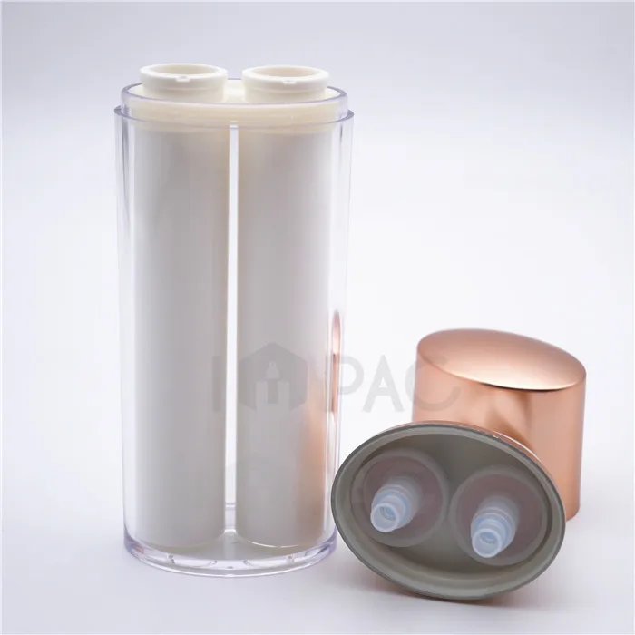 dual chamber dispenser airless pump bottle gold for luxury serum lotion 15ml*2