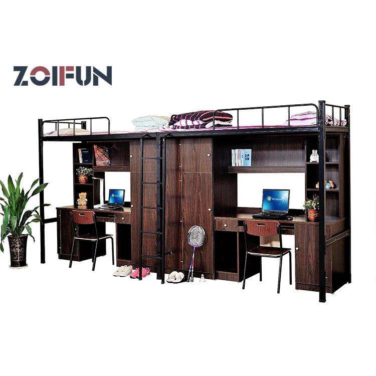 Direct factory sale pine wood triple bunk bed with desk kids in school equipment