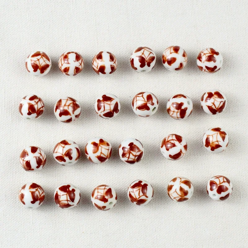 2023 wholesale hand drawing butterfly 12mm Red Round porcelain loose beads jewelry making beads