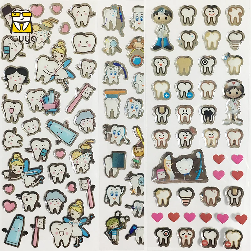 Dental Molar Shaped Cartoon Teeth Stickers Cute Tooth Paper Stickers Plastic Sticker For Dental Gift