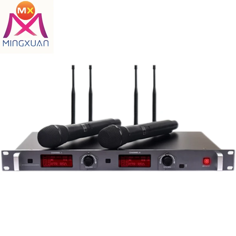 Receiver Handheld UHF Mic professional uhf dual channel wireless microphone system