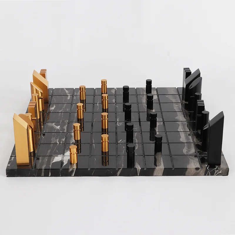 Modern Marble Chess Set 40*40*13cm Minimalist Metal Chess Pieces Chess Set Luxury Soft Decorative Decorations