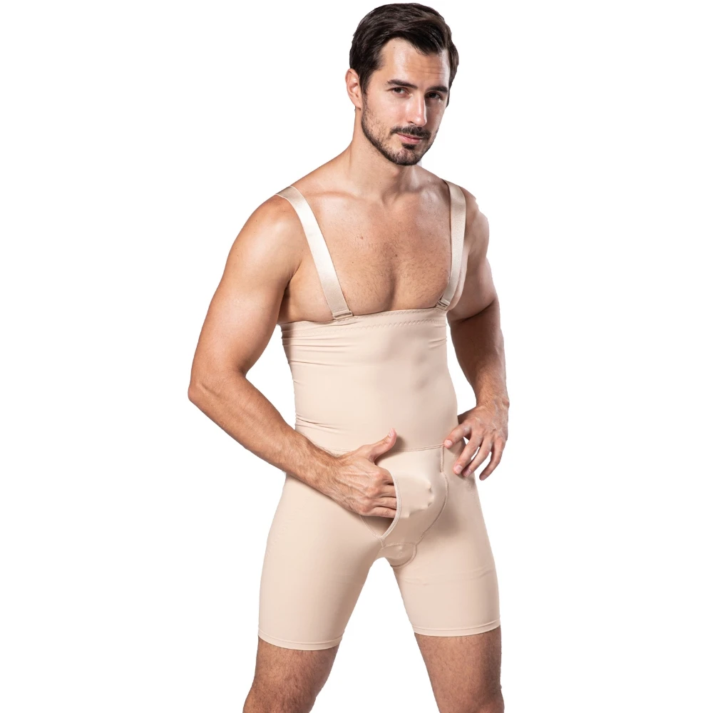 SYPNK02 Men Shapewear High Waist  Compression Boxers, Tummy Control Underwear With Anti Rolling Suspenders