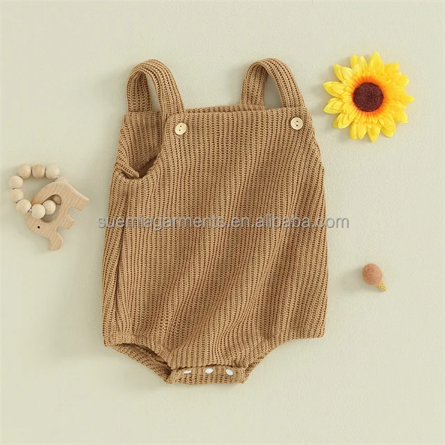 Winter Knitted Overalls Lovely Sleeveless Solid Crochet  Newborn Infant Baby Boys Girls Rompers