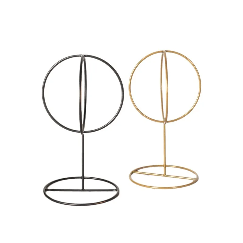 Black Iron Countertop Wig Display Rack Golden Round Metal Wire Hat Display Stand Retail Store