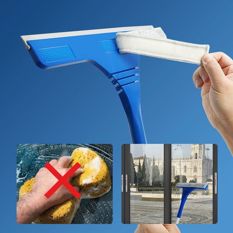 Jesun Wholesale 2-in-1 Long Handle Silicone Window Glass Squeegee with Microfiber Window Cleaner Glass Wiper Blade Car Squeegee