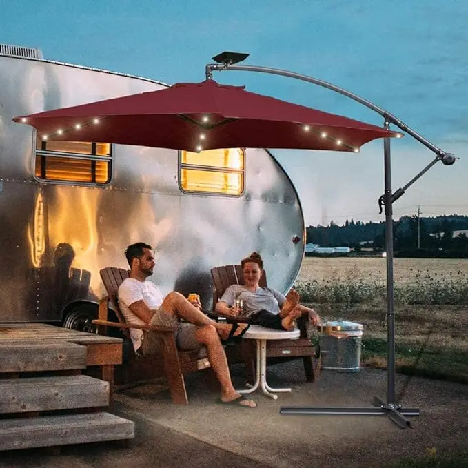 10 Feet UV Protective Sun Shade Patio Parasols Umbrella Outdoor Garden Umbrella with led light