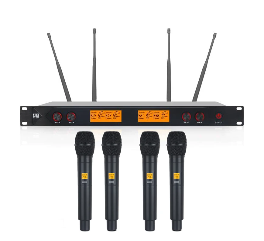 High Quality Wireless Microphone System UHF Microphone 4 Channel Dynamic Professional 4 Handheld Karaoke Stage Mic