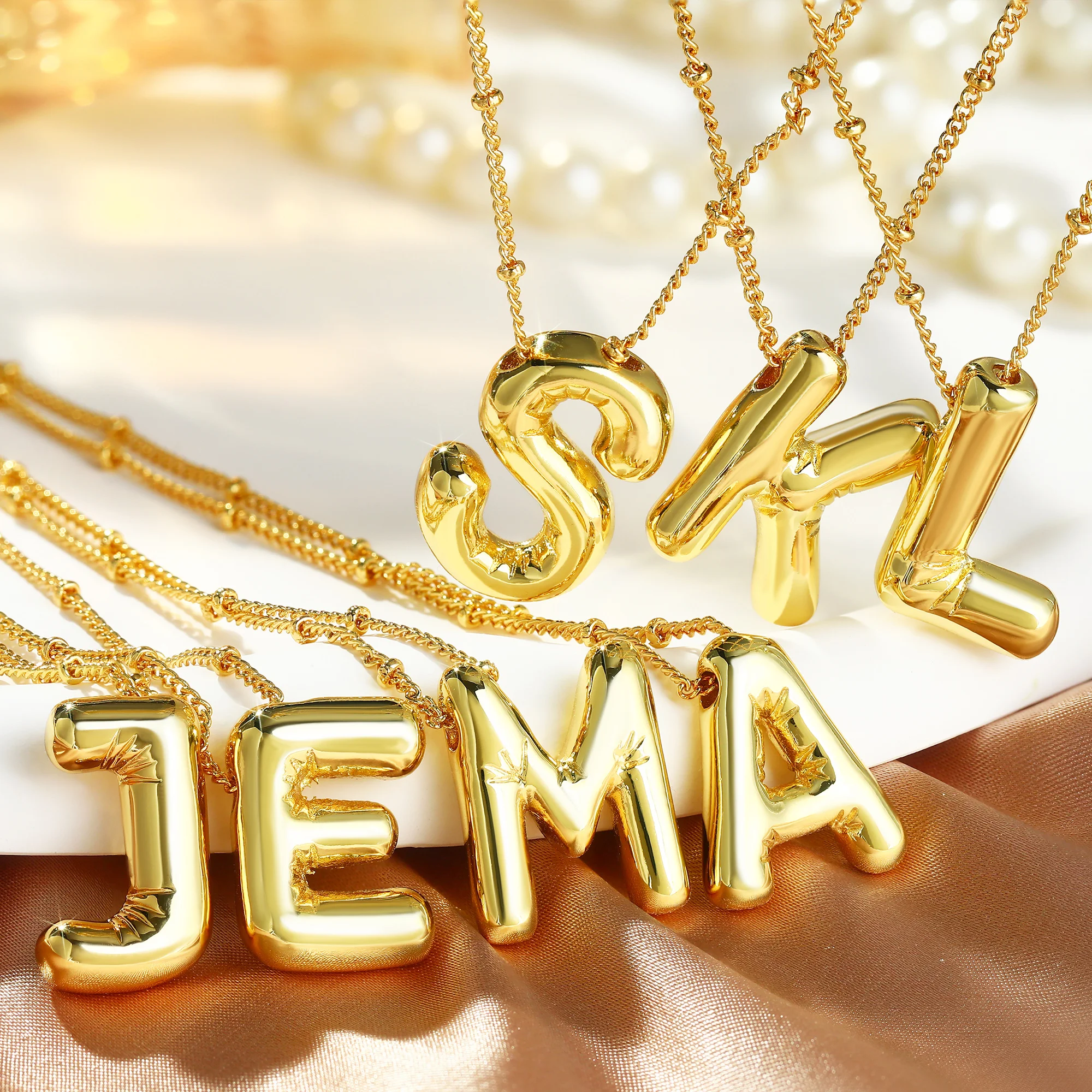 FY Jewelry Fashion Real Gold Plated A To Z Balloon Cute Smooth Metal Initial Letter Pendant With Crystal Choker Necklaces