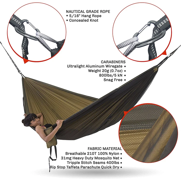 Hot Selling Outdoor Portable Parachute Nylon Camping Hammok/hamock/hamak/hammock with Tree Strap