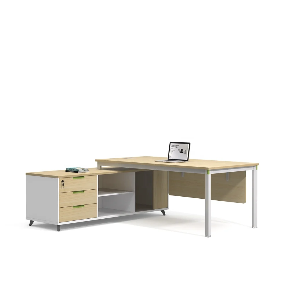 Simple modern L shaped industrial storage file home office table chair desk frame metal legs mobile pedestal for boss executive