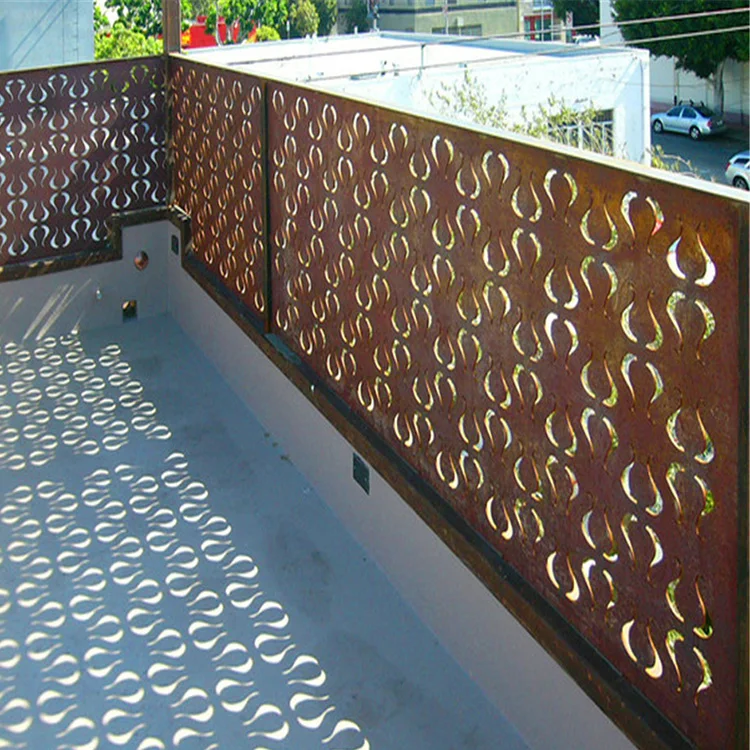 Corten rusted steel decorative garden screens with support frames