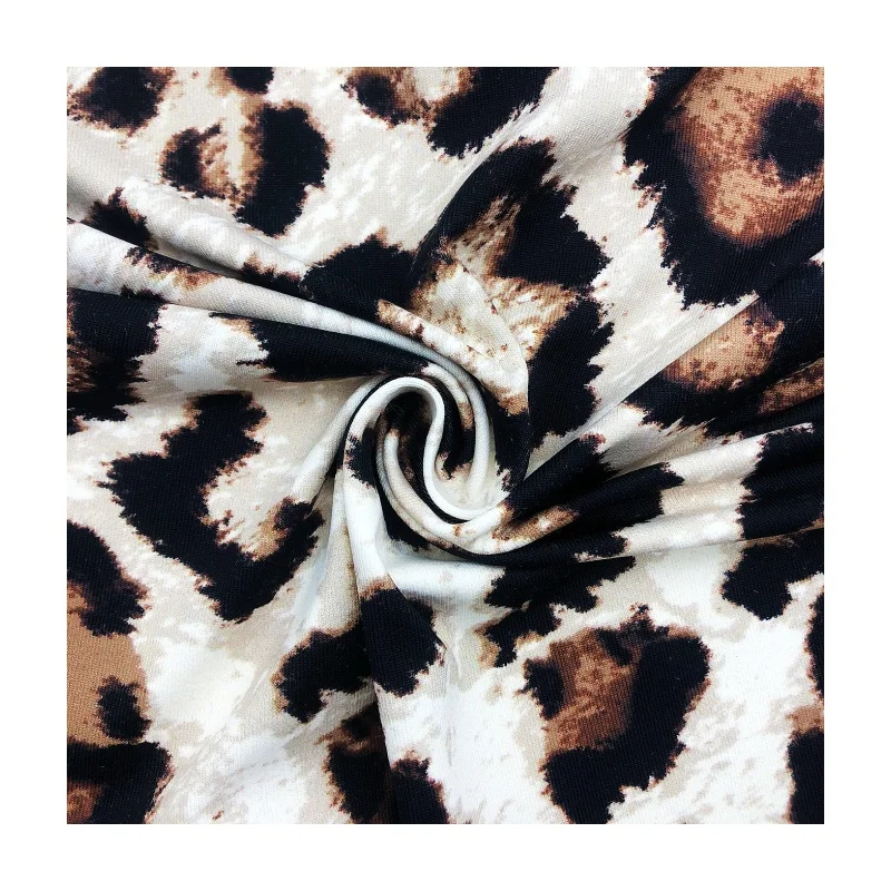 Hot sale silky touched 220GSM Good 4-ways stretch nylon spandex Leopard design rotary print jersey fabric for dress