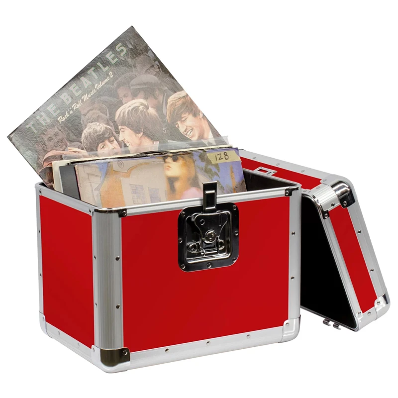 Red LP Records Storage Box Stackable Record Case Utility Case for 70 12 Inch Vinyl Records & LPs