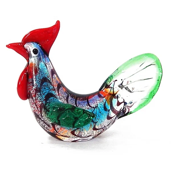 Hand blown colored funny rooster murano glass animal figurines