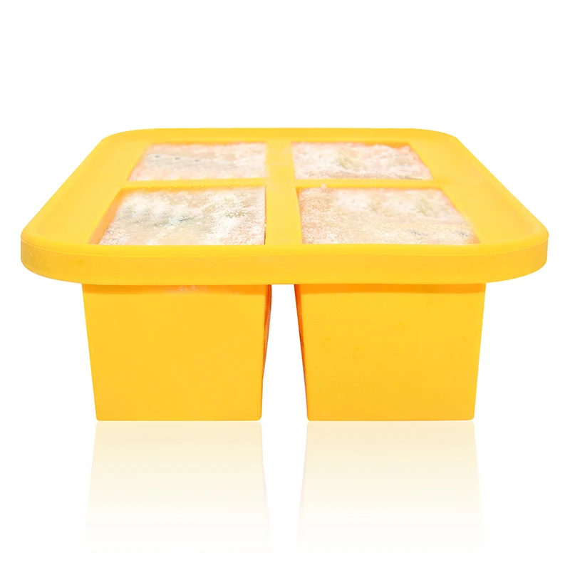 BPA Free Flexible 1-Cup Extra Large Silicone Soup Container Food Freezing Cubes Storage Tray with Clipon Lid