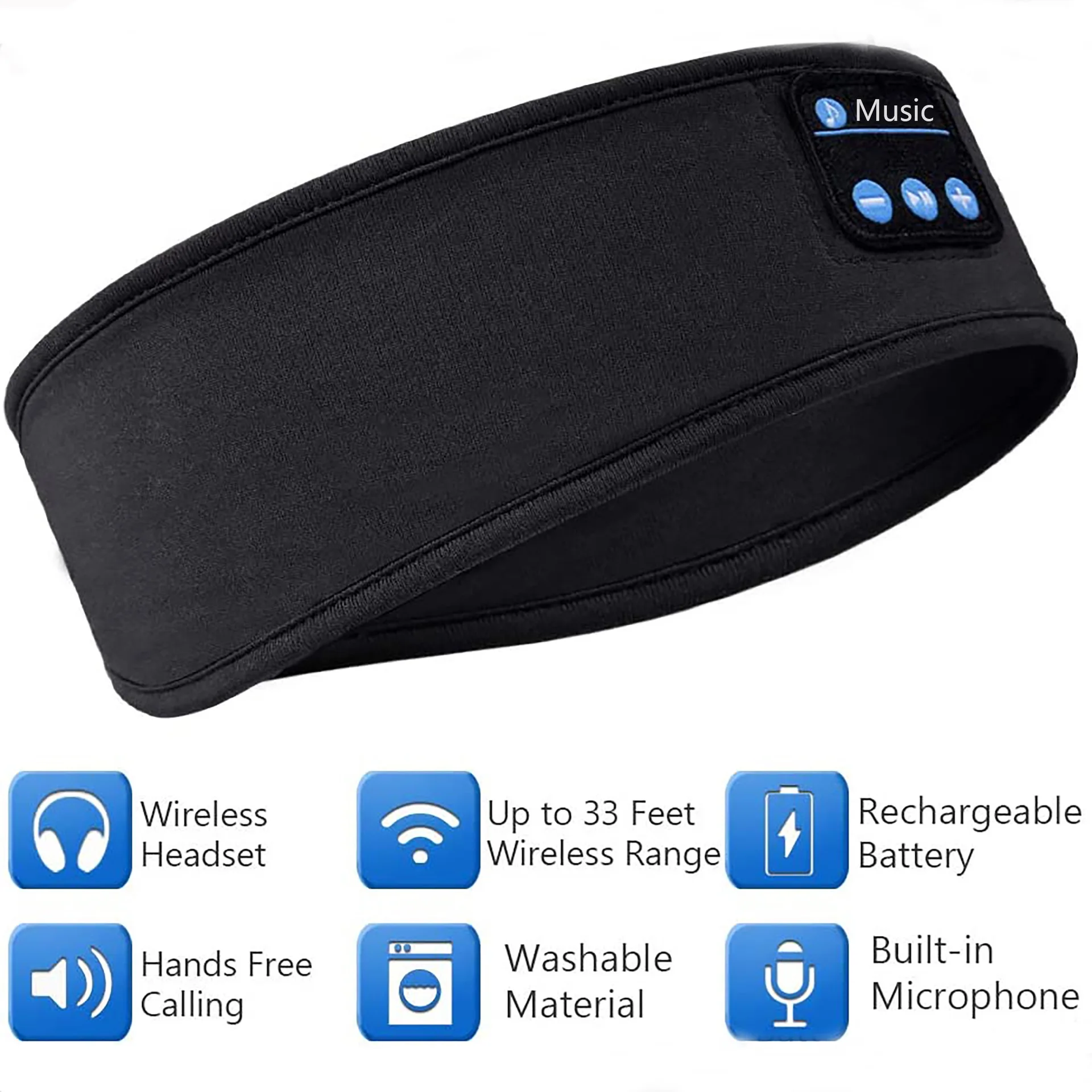Blue Tooth Sleeping Headphones Sports Headband Thin Soft Elastic Comfortable Wireless Music Headset Eye Mask for Side Sleeper