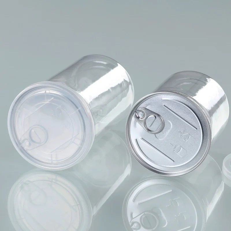 Custom Label Transparent Hexagon Plastic PET Can Spice Jars With Easy Open Pull Ring Lids