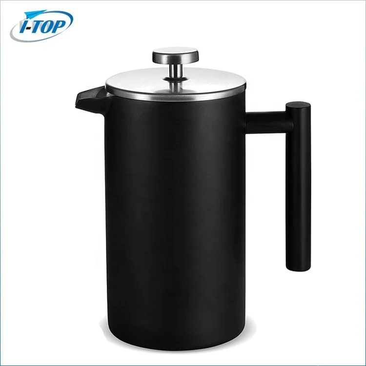 Good quality stainless steel coffee pot double wall french coffee plunger with black plating