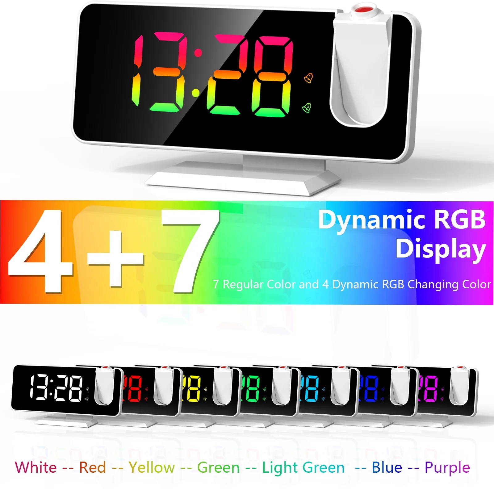2023 New Arrivals Dynamic RGB Color Changing Table Desktop Led Clocks Loud Digital Alarm Clock