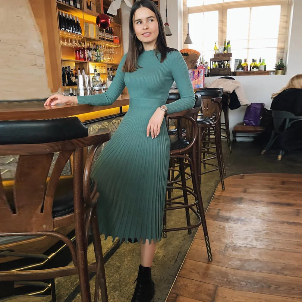 2023 New Arrival knitwear winter thick warm long sweater skirt women knit split sweater dresses ribbed sweater dresses for women