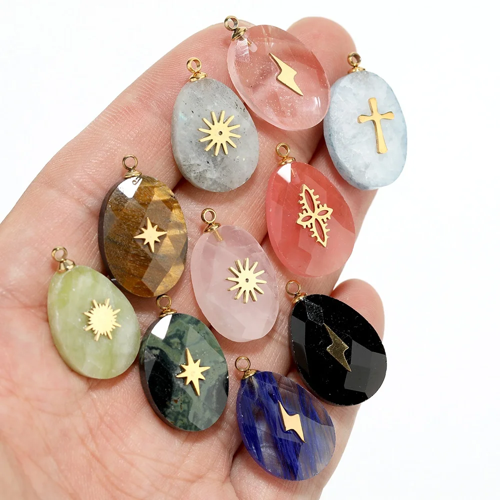 4Pcs 13*22mm Stainless Steel Rhinestone Water Drop Charms Pendants For DIY Making Necklace Supplies Jewelry Findings