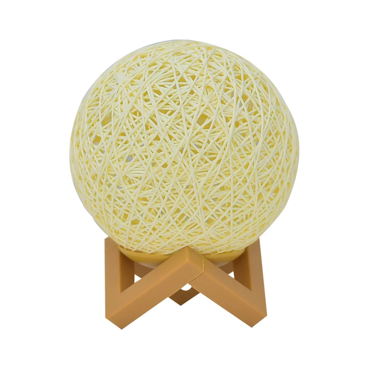 Solid Wood Rattan Ball Decoration Creative Birthday Gift Night Light Modern Plaid Wicker Rattan Spherical Lamp Bedside Light