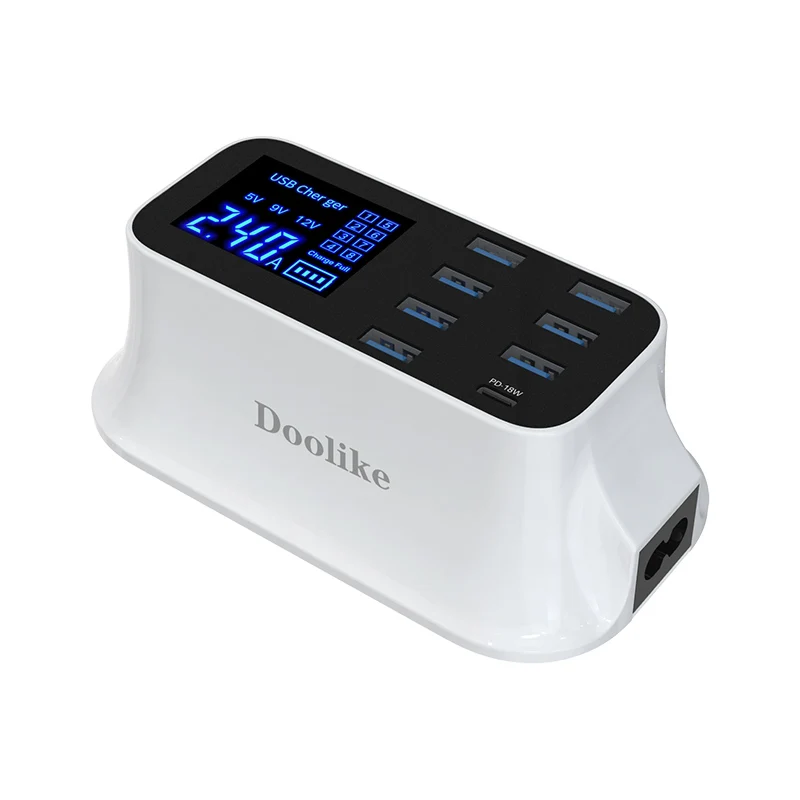 Сетевое зарядное устройство с 8 USB-портами и ЖК-дисплеем 40 Вт