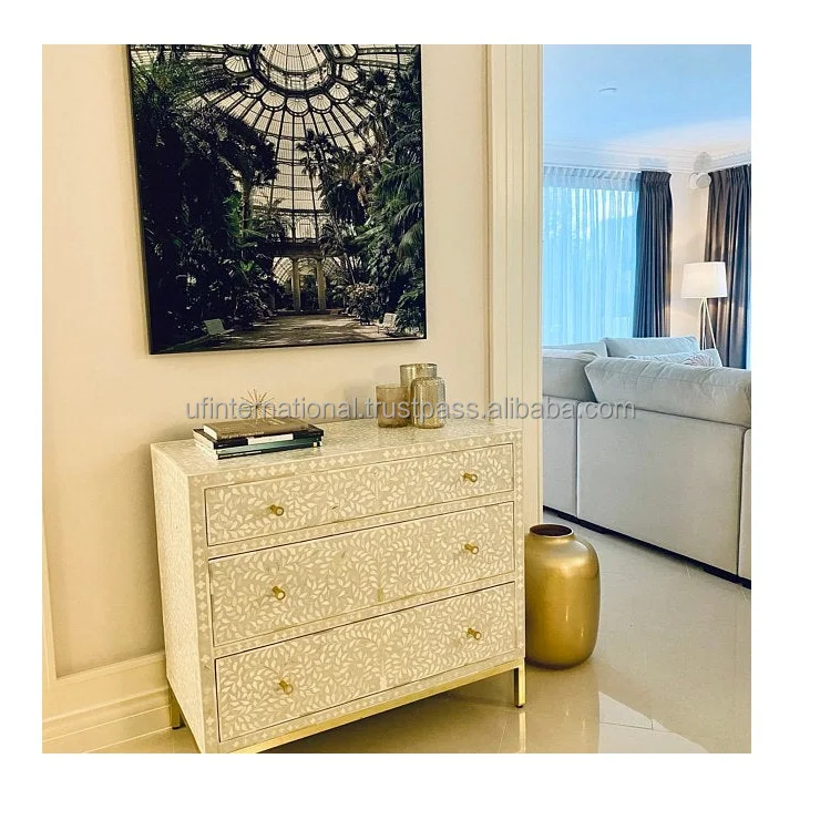 Bone Inlay Drawer Home Furniture Living Room Cabinets Storage Wooden Cabinet and Large Size and Bone Inlay White Color