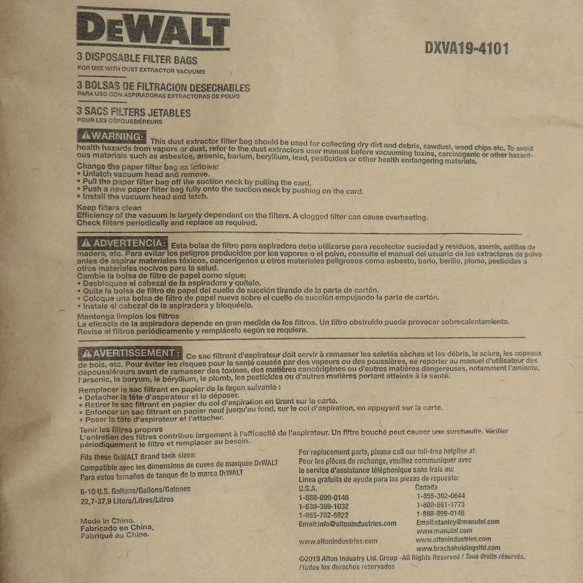 Vacuum Cleaner Paper bags Fit for DEWALT DXVA19-4101,Fit for 6-10 Gallon Wet/Dry Vacuum Cleaners Replacement Filter Bags