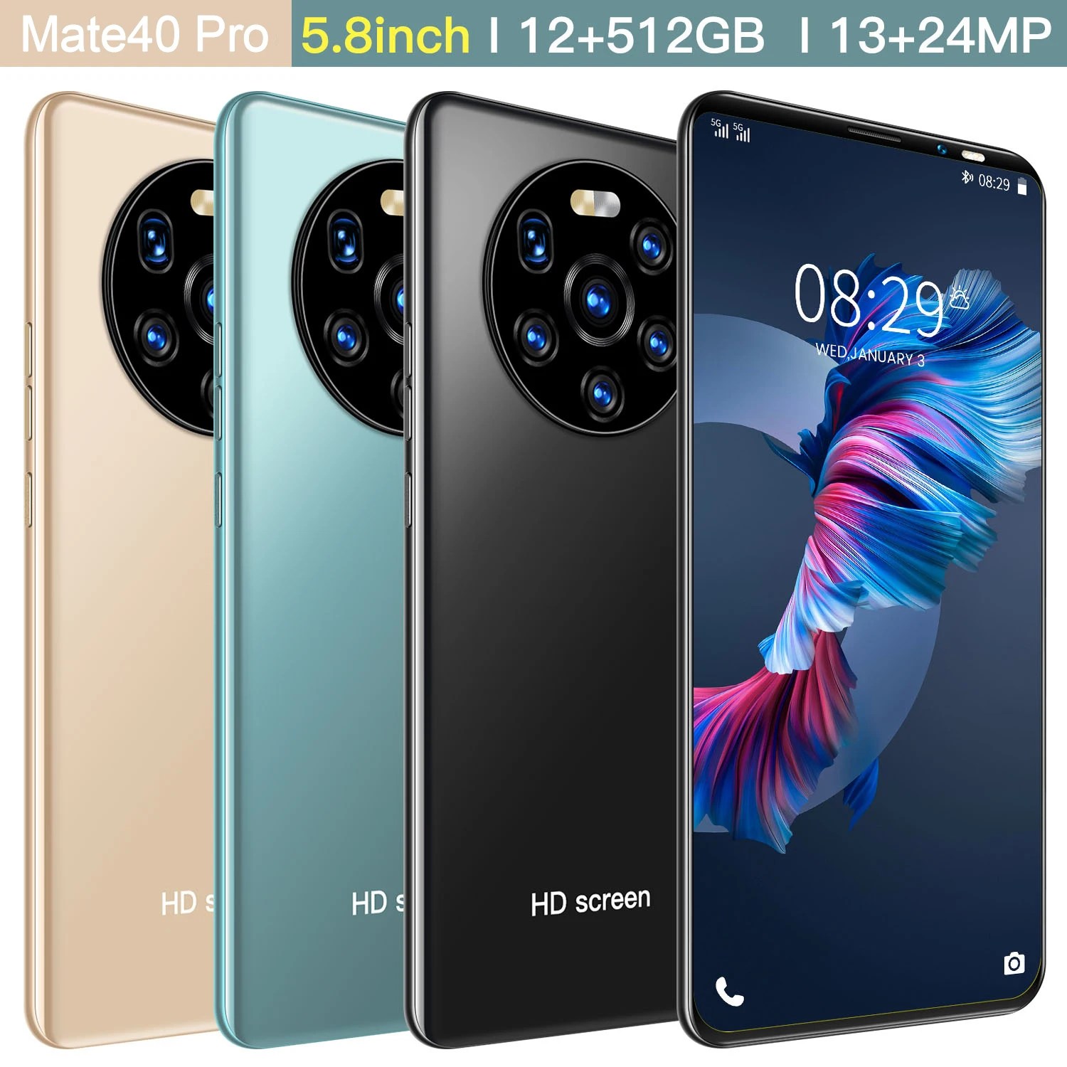 Смартфон Mate40 Pro 5 8 дюйма 12 + 512 ГБ 13 24 МП 10 ядер 5g 4800