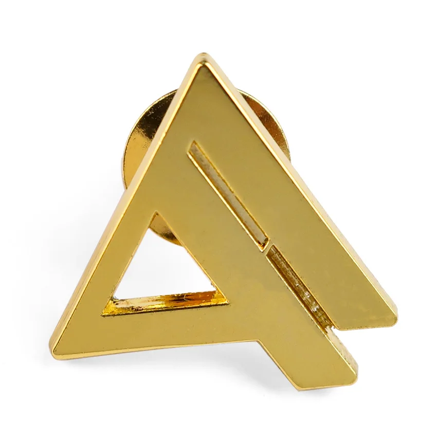 Personalized custom logo English Souvenir metal safety hollow out gold letter brooch pin branded badges for cloth