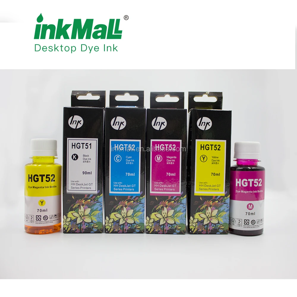 InkMall Factory Wholesale High Quality HP GT51BK GT52C GT52M GT52Y Dye Ink for HP Deskjet GT Series Inkjet Printer