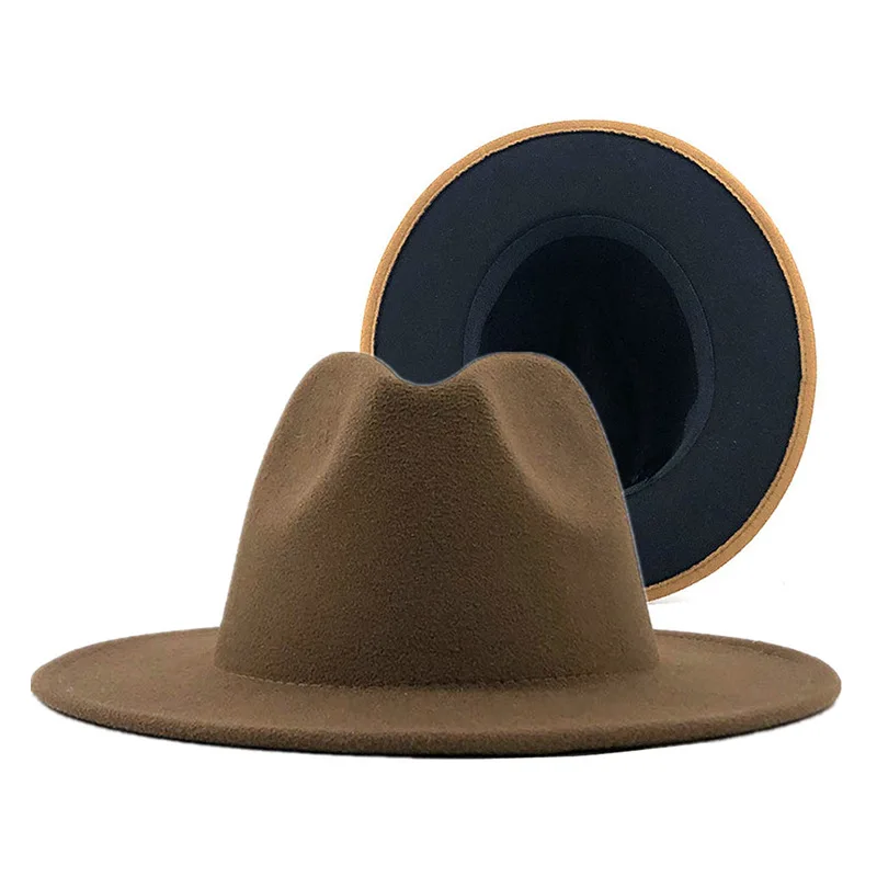 Шляпы федоры для женщин оптовая продажа новинка 2021 дизайнерская шляпа Федора шерстяная широкополая 2 двухцветные шляпы мужчин
