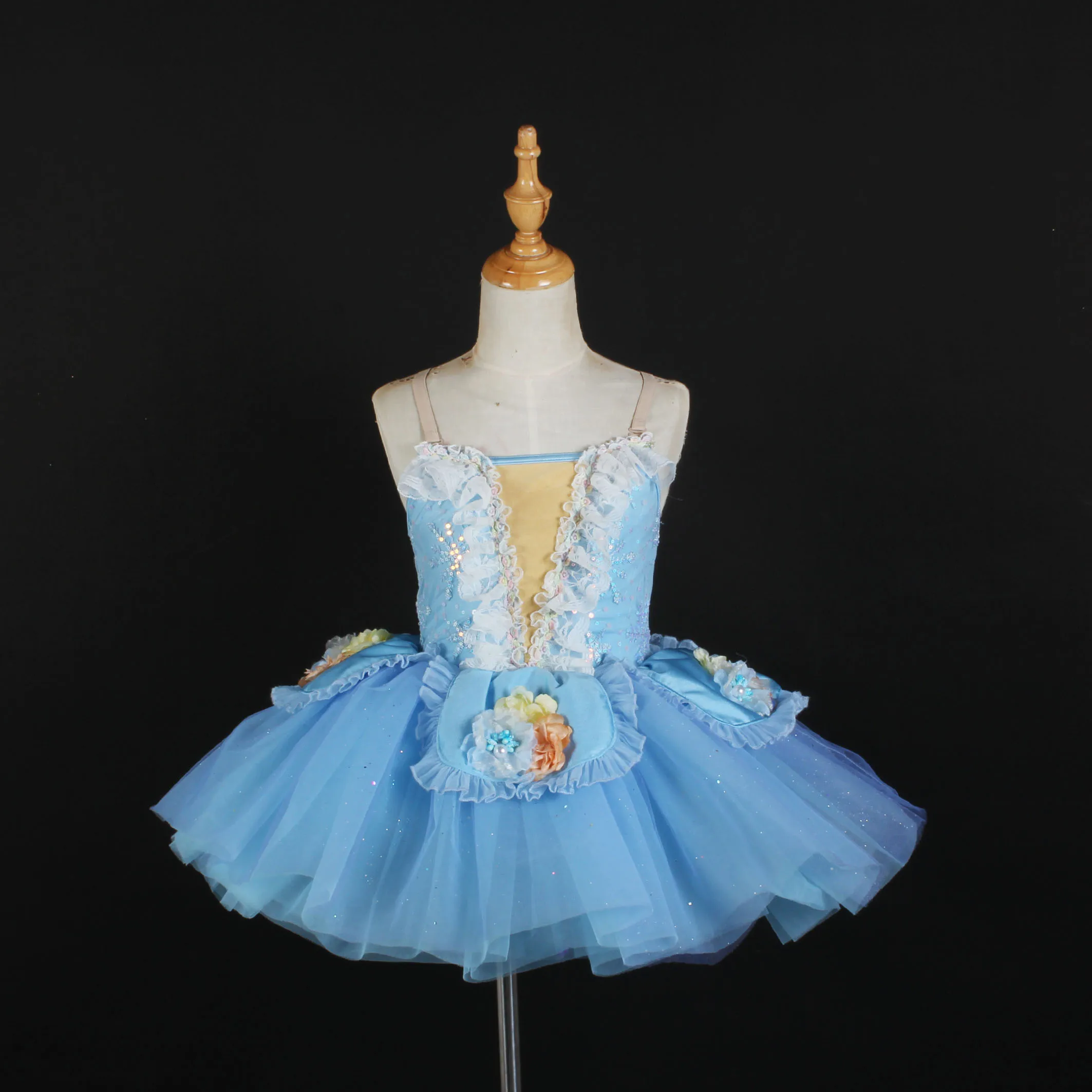 light blue dance dress shiny sequin ballet skirt dance wear party princess lyrical costume