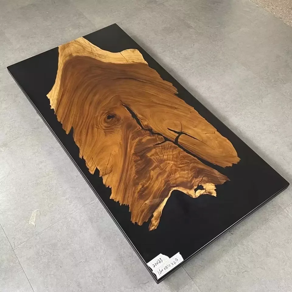 Оптовая продажа стол из эпоксидной смолы live edge твердый ореховый плоский обеденный и Набор стульев