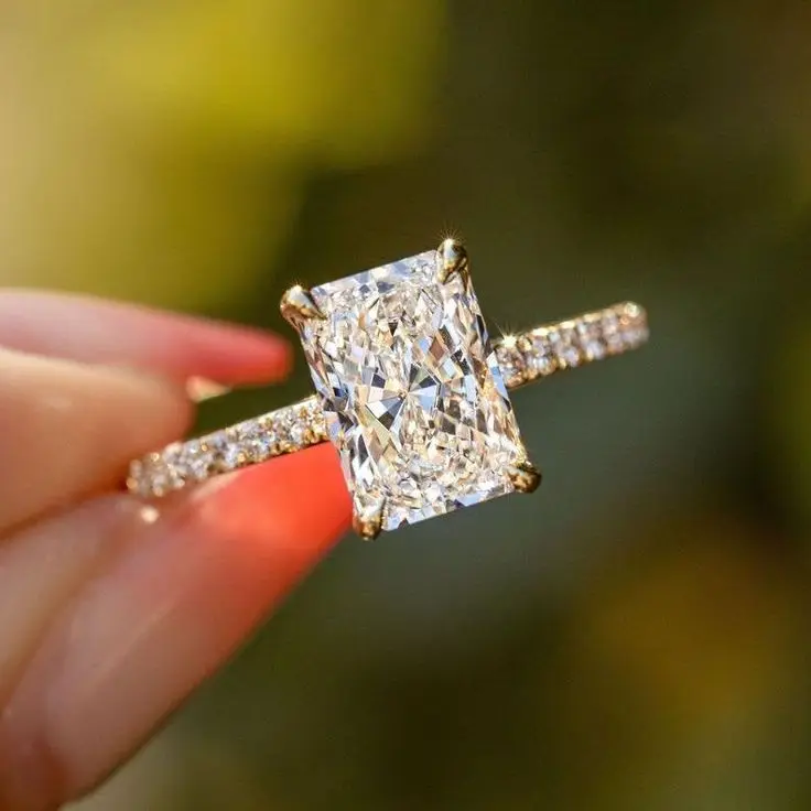 Wholesale Price Luxury14K 18K Real Gold 3.0 CT Radiant Cut Moissanite Four Claw Prong 14k White Gold Engagement Ring
