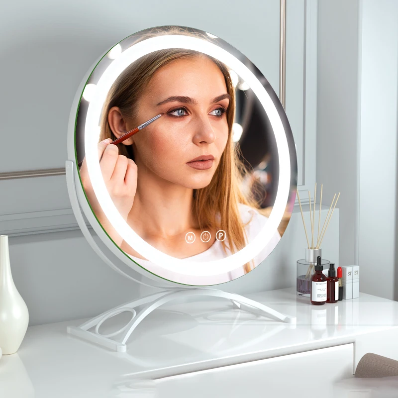 Adjustable Stand Up Makeup Mirror Table Top Room Large Round Big Vanity Mirror With Lights
