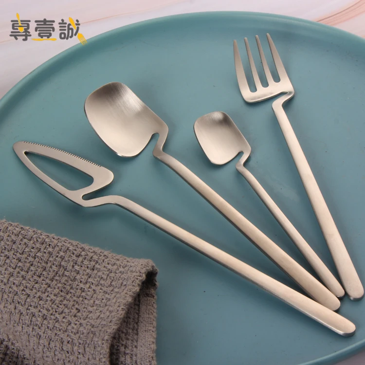 Reusable Metal Salad Coffee Mixing Stirring Spoon And Fork Stainless Steel 4pcs Hanging Cup Cutlery Set