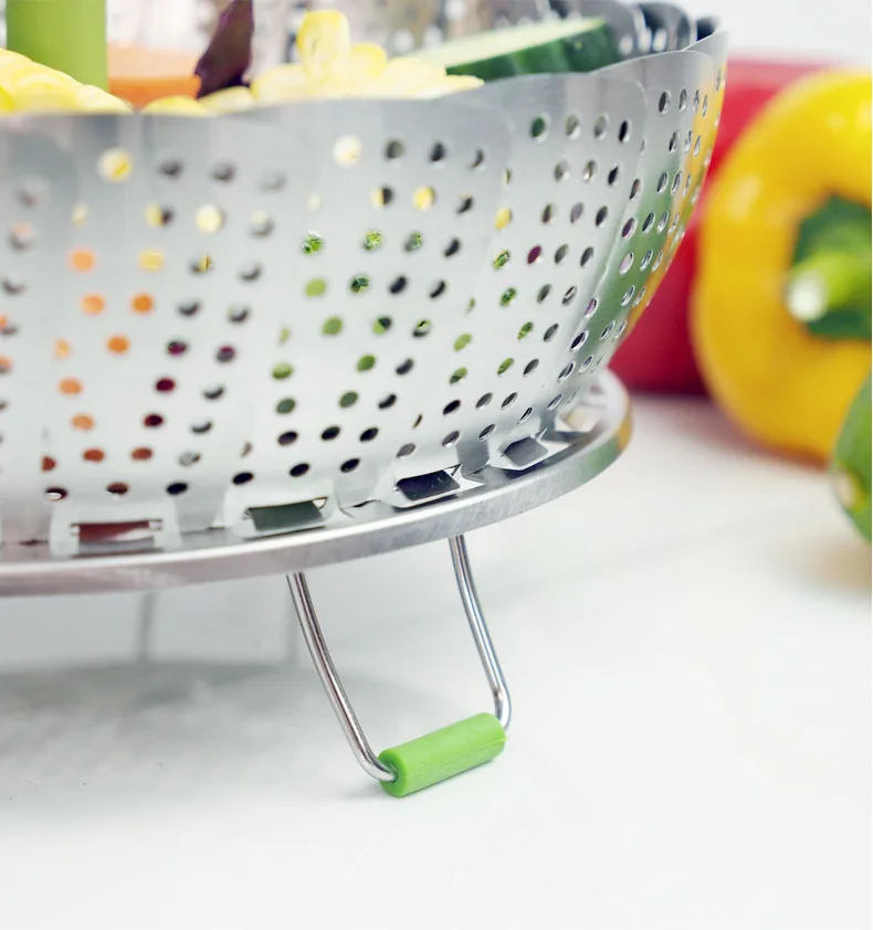Steamer Basket Stainless Steel Vegetable Folding Insert for Veggie Fish Seafood
